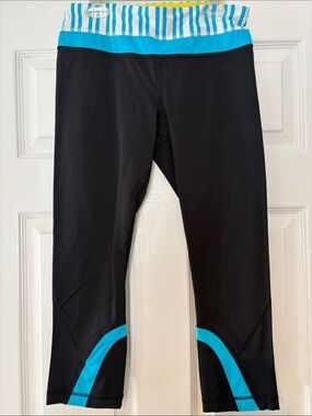 lululemon athletica Black Capri Leggings with Turquoise Trim